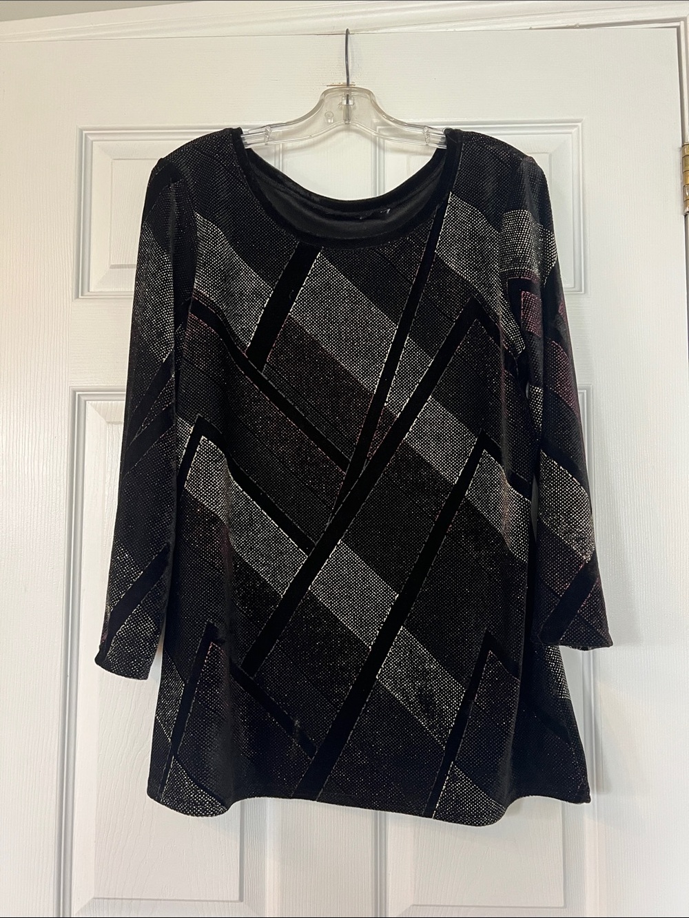 Metallic Black Geometric Tunic Top - Women's